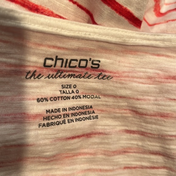 Chico’s Red & White Striped High Low Top - Picture 4 of 5